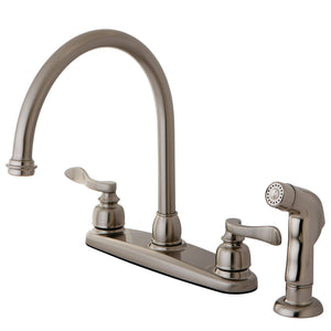 NuWave French KB8798NFLSP Two-Handle 4-Hole Deck Mount 8" Centerset Kitchen Faucet with Side Sprayer, Brushed Nickel