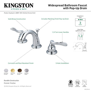 NuWave French KB8911NFL Two-Handle 3-Hole Deck Mount Widespread Bathroom Faucet with Plastic Pop-Up, Polished Chrome