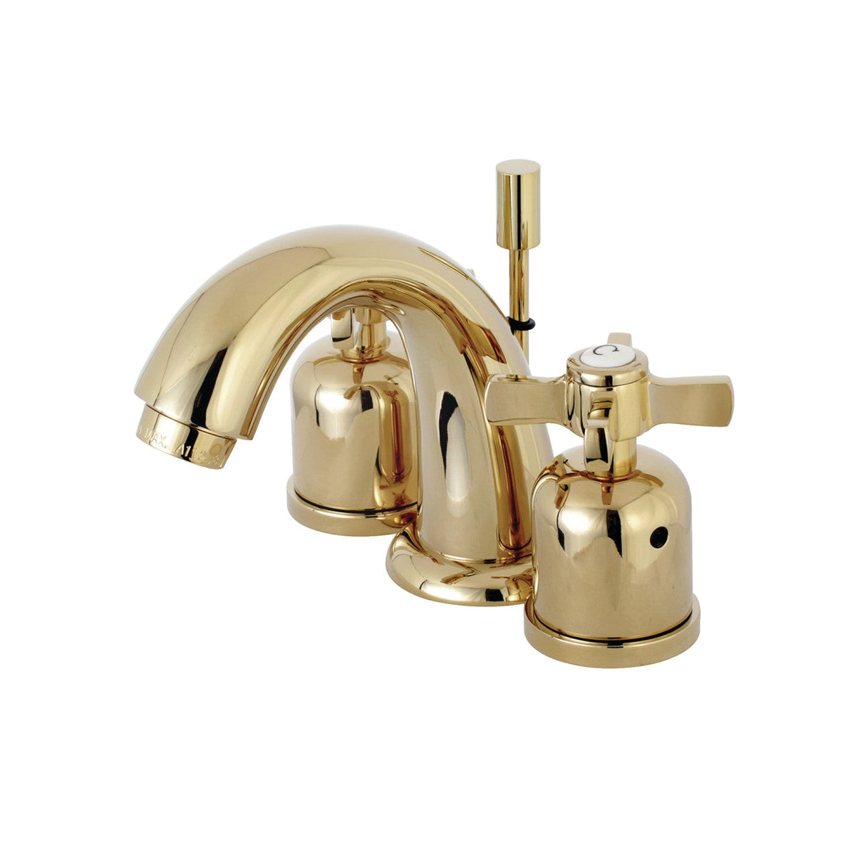 Millennium KB8912ZX Two-Handle 3-Hole Deck Mount Widespread Bathroom Faucet with Plastic Pop-Up, Polished Brass