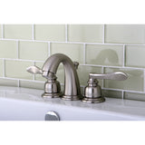 NuWave French KB8918NFL Two-Handle 3-Hole Deck Mount Widespread Bathroom Faucet with Plastic Pop-Up, Brushed Nickel