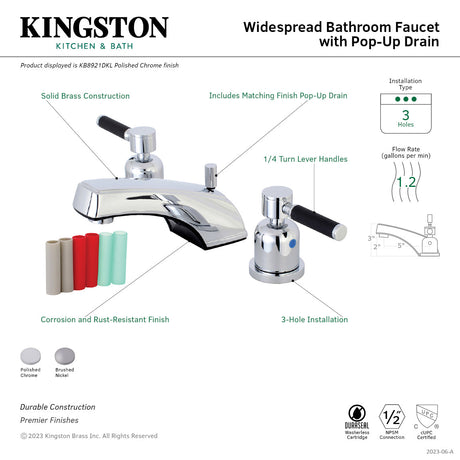 Kaiser KB8921DKL Two-Handle 3-Hole Deck Mount Widespread Bathroom Faucet with Plastic Pop-Up, Polished Chrome