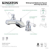 Paris KB8921DPL Two-Handle 3-Hole Deck Mount Widespread Bathroom Faucet with Plastic Pop-Up, Polished Chrome
