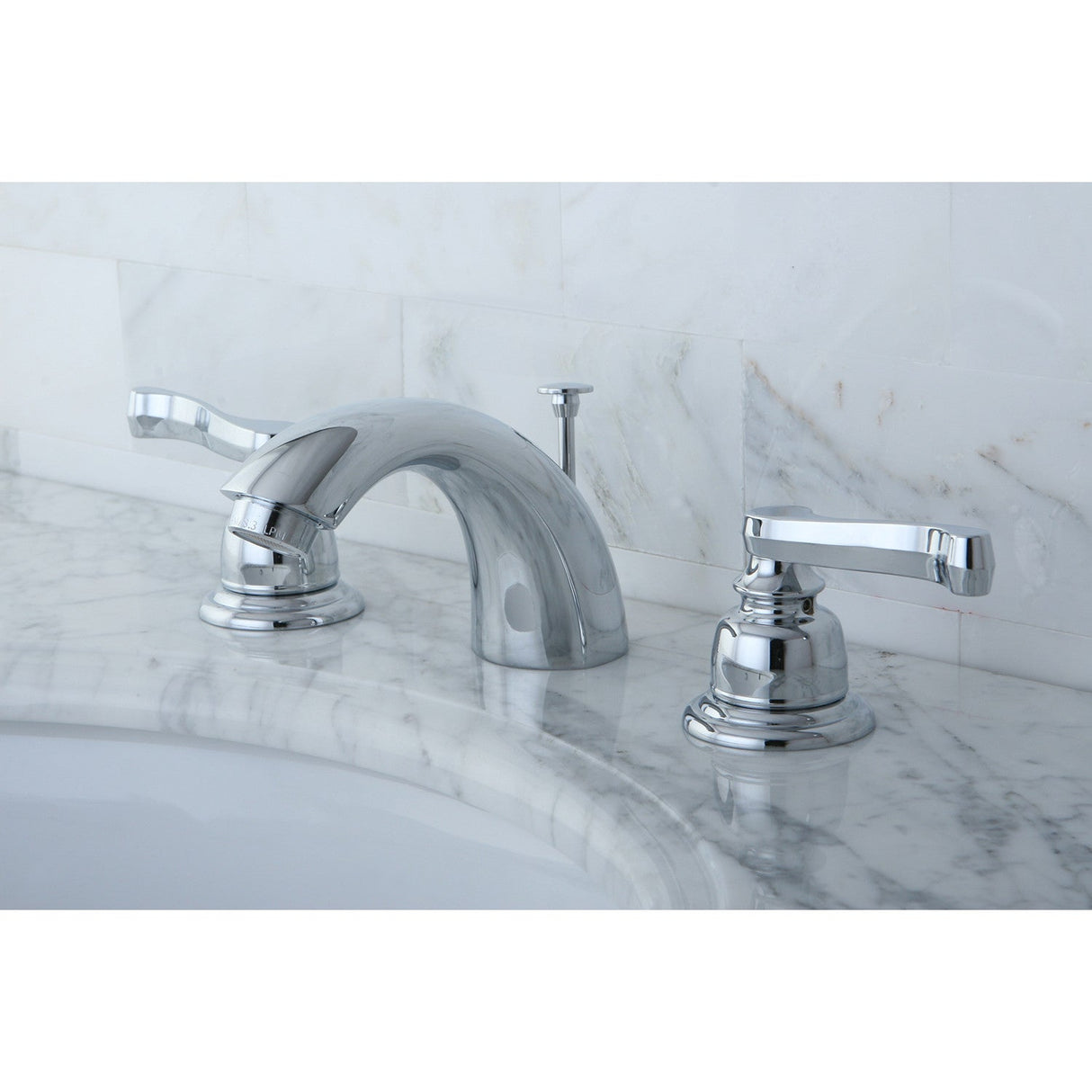 Royale KB8951FL Two-Handle 3-Hole Deck Mount Mini-Widespread Bathroom Faucet with Plastic Pop-Up, Polished Chrome