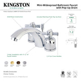 Millennium KB8951ZX Two-Handle 3-Hole Deck Mount Mini-Widespread Bathroom Faucet with Plastic Pop-Up, Polished Chrome