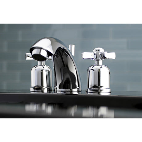 Millennium KB8951ZX Two-Handle 3-Hole Deck Mount Mini-Widespread Bathroom Faucet with Plastic Pop-Up, Polished Chrome