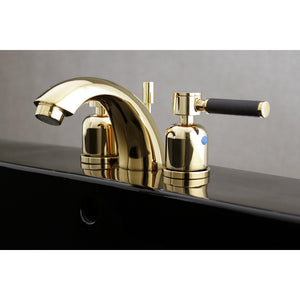 Kaiser KB8952DKL Two-Handle 3-Hole Deck Mount Mini-Widespread Bathroom Faucet with Plastic Pop-Up, Polished Brass