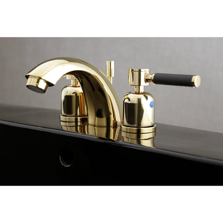 Kaiser KB8952DKL Two-Handle 3-Hole Deck Mount Mini-Widespread Bathroom Faucet with Plastic Pop-Up, Polished Brass