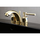 Concord KB8952DL Two-Handle 3-Hole Deck Mount Mini-Widespread Bathroom Faucet with Plastic Pop-Up, Polished Brass