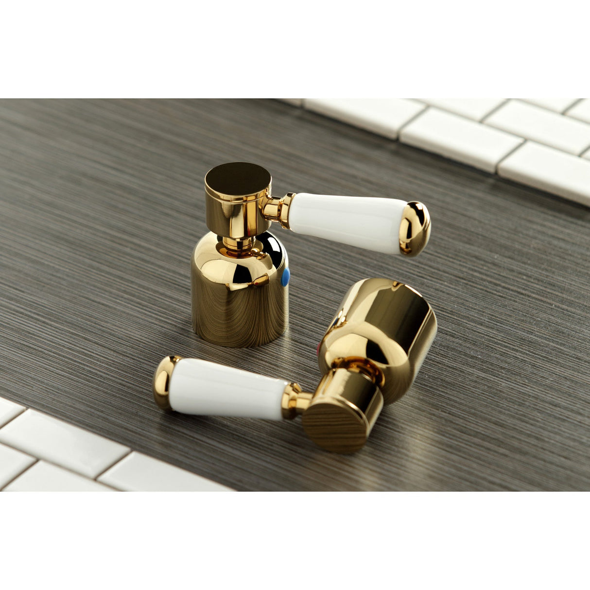 Paris KB8952DPL Two-Handle 3-Hole Deck Mount Mini-Widespread Bathroom Faucet with Plastic Pop-Up, Polished Brass