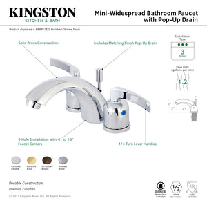 Centurion KB8952EFL Two-Handle 3-Hole Deck Mount Mini-Widespread Bathroom Faucet with Plastic Pop-Up, Polished Brass