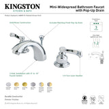 Royale KB8952FL Two-Handle 3-Hole Deck Mount Mini-Widespread Bathroom Faucet with Plastic Pop-Up, Polished Brass