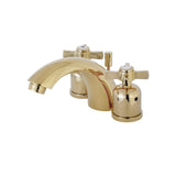 Millennium KB8952ZX Two-Handle 3-Hole Deck Mount Mini-Widespread Bathroom Faucet with Plastic Pop-Up, Polished Brass