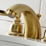 Royale KB8957FL Two-Handle 3-Hole Deck Mount Mini-Widespread Bathroom Faucet with Plastic Pop-Up, Brushed Brass