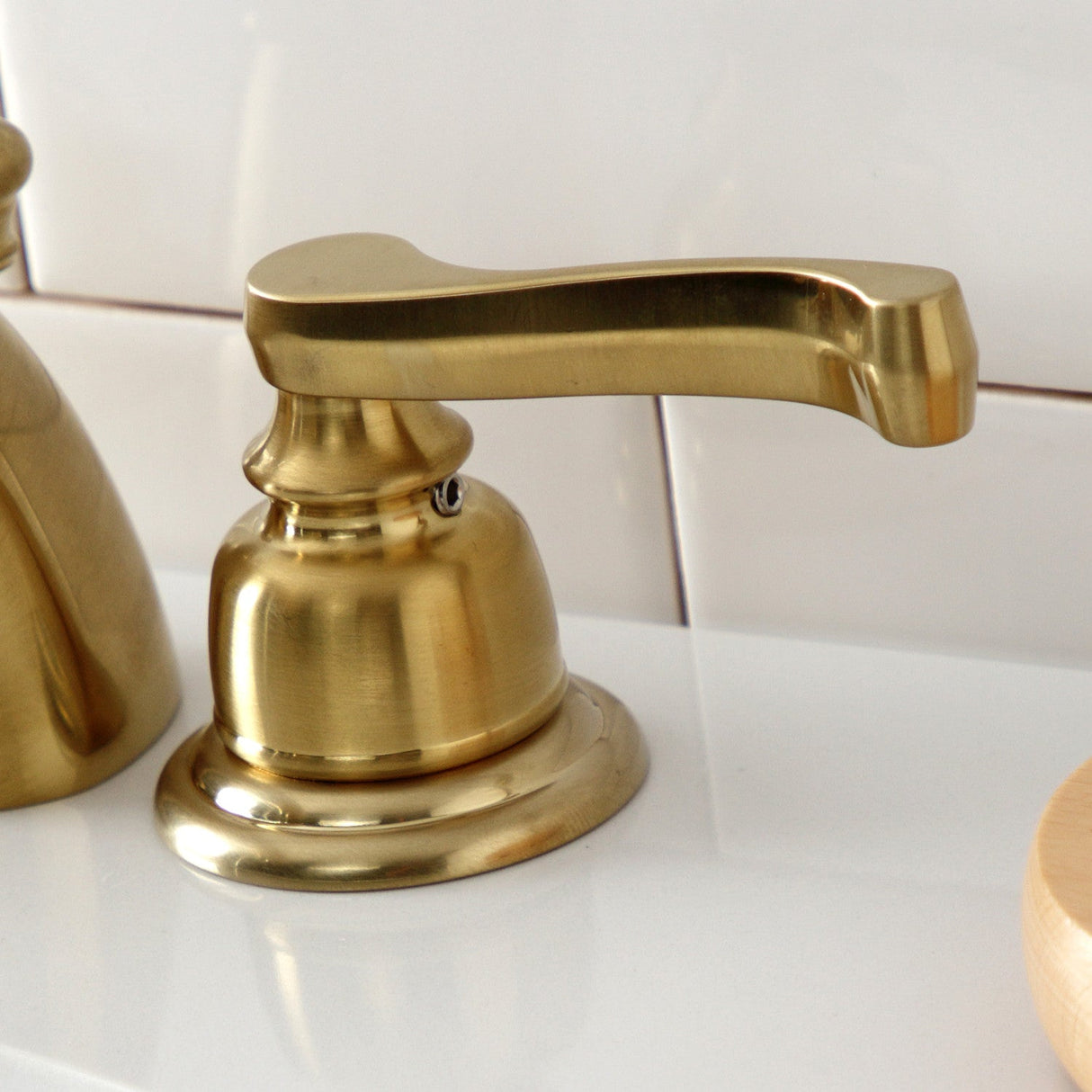 Royale KB8957FL Two-Handle 3-Hole Deck Mount Mini-Widespread Bathroom Faucet with Plastic Pop-Up, Brushed Brass