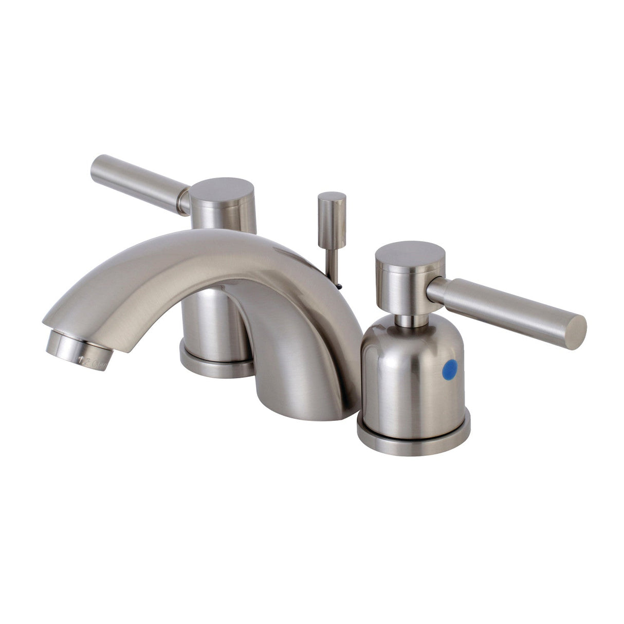 Concord KB8958DL Two-Handle 3-Hole Deck Mount Mini-Widespread Bathroom Faucet with Plastic Pop-Up, Brushed Nickel