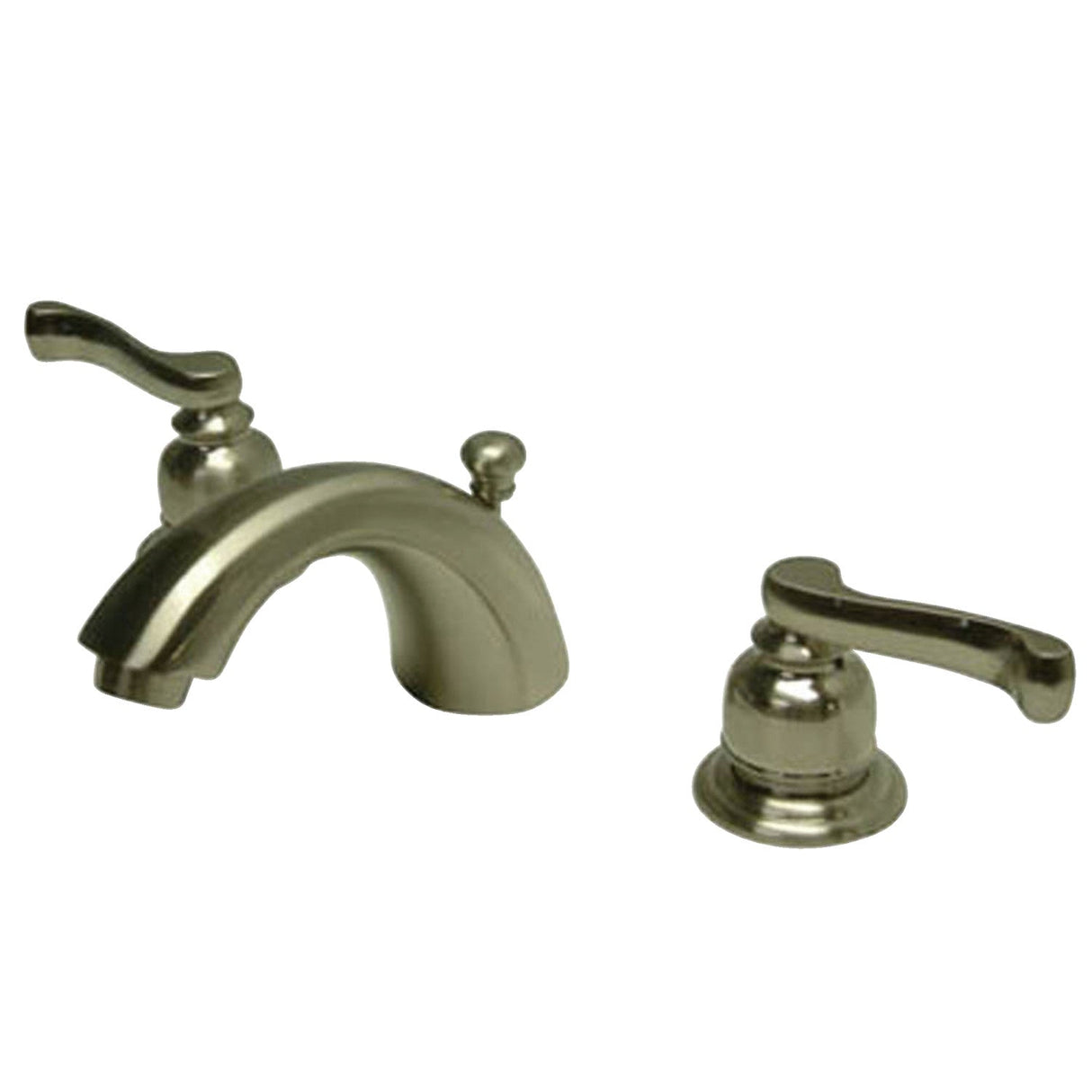 Royale KB8958FL Two-Handle 3-Hole Deck Mount Mini-Widespread Bathroom Faucet with Plastic Pop-Up, Brushed Nickel