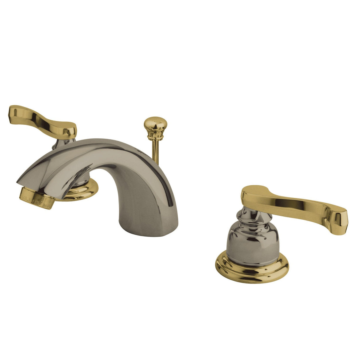 Royale KB8959FL Two-Handle 3-Hole Deck Mount Mini-Widespread Bathroom Faucet with Plastic Pop-Up, Brushed Nickel/Polished Brass