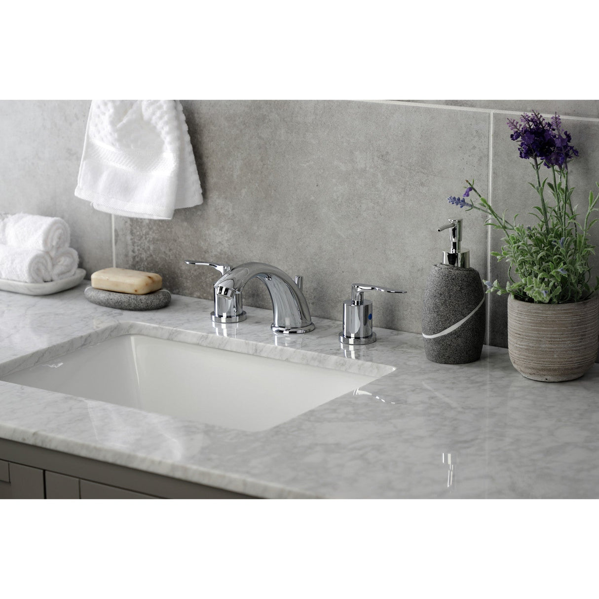 Serena KB8961SVL Two-Handle 3-Hole Deck Mount Widespread Bathroom Faucet with Pop-Up Drain, Polished Chrome