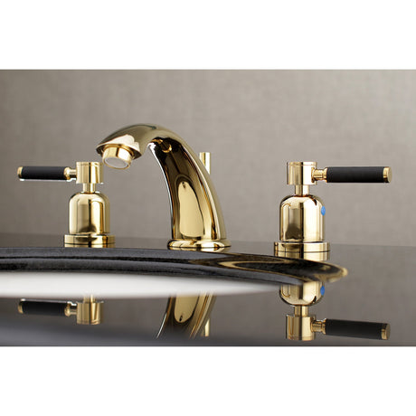 Kaiser KB8962DKL Two-Handle 3-Hole Deck Mount Widespread Bathroom Faucet with Plastic Pop-Up, Polished Brass