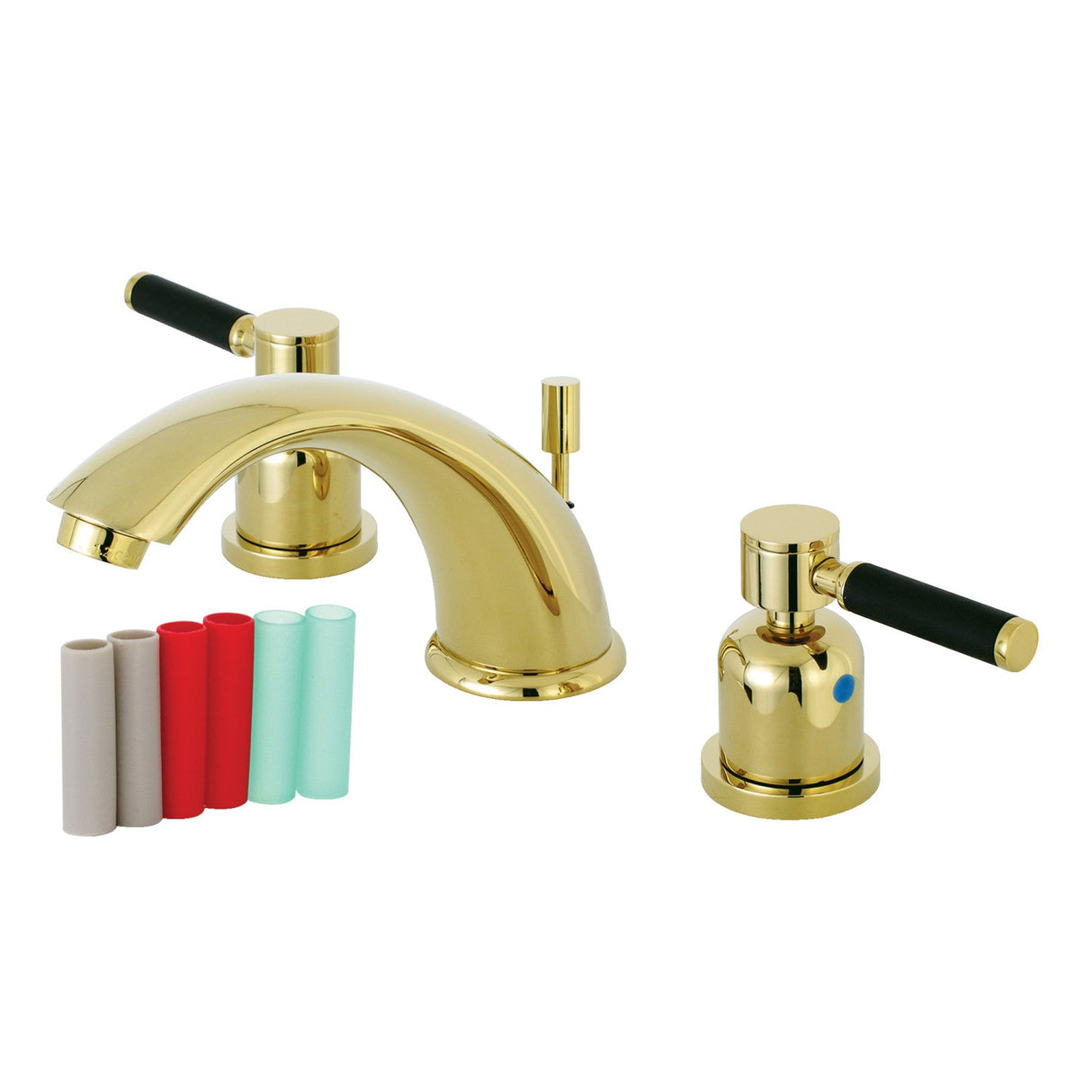 Kaiser KB8962DKL Two-Handle 3-Hole Deck Mount Widespread Bathroom Faucet with Plastic Pop-Up, Polished Brass