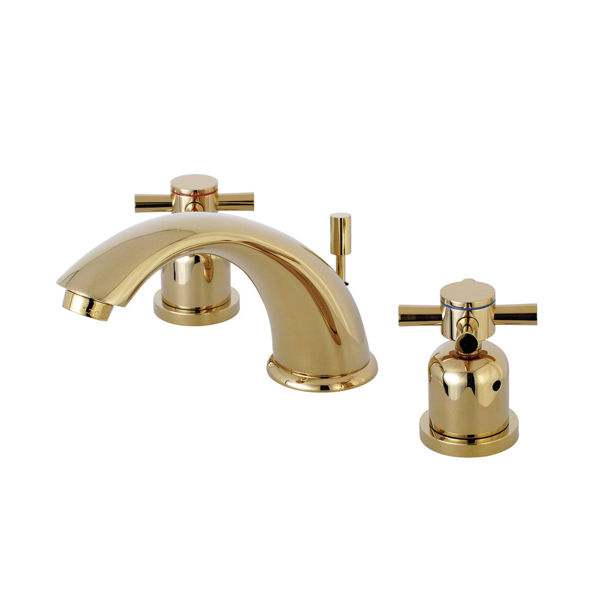 Concord KB8962DX Two-Handle 3-Hole Deck Mount Widespread Bathroom Faucet with Plastic Pop-Up, Polished Brass