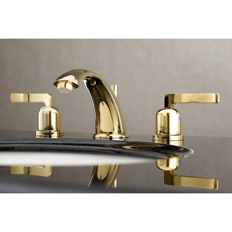 Centurion KB8962EFL Two-Handle 3-Hole Deck Mount Widespread Bathroom Faucet with Plastic Pop-Up, Polished Brass