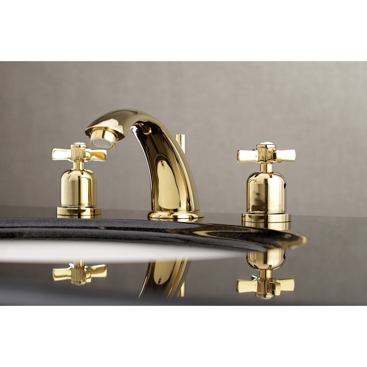 Millennium KB8962ZX Two-Handle 3-Hole Deck Mount Widespread Bathroom Faucet with Plastic Pop-Up, Polished Brass