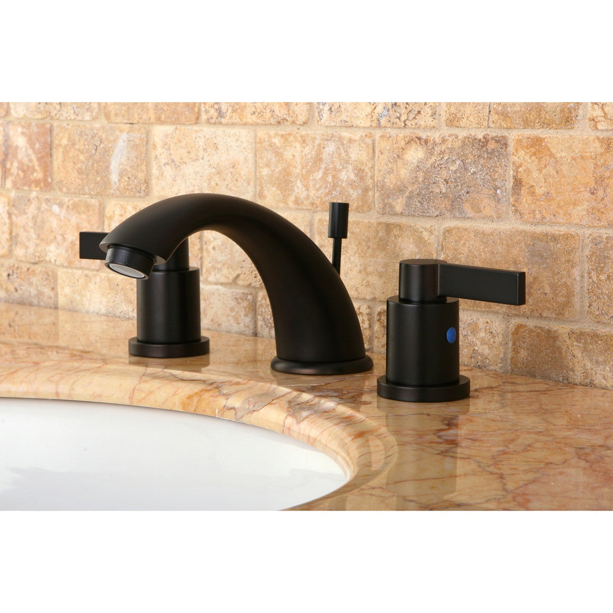 NuvoFusion KB8965NDL Two-Handle 3-Hole Deck Mount Widespread Bathroom Faucet with Plastic Pop-Up, Oil Rubbed Bronze