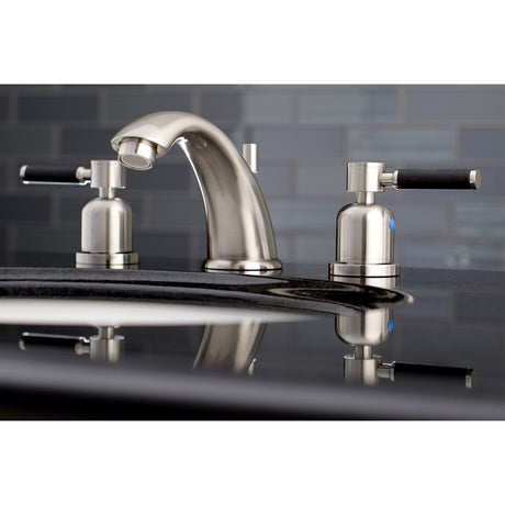 Kaiser KB8968DKL Two-Handle 3-Hole Deck Mount Widespread Bathroom Faucet with Plastic Pop-Up, Brushed Nickel