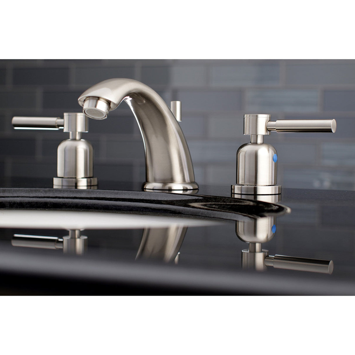 Concord KB8968DL Two-Handle 3-Hole Deck Mount Widespread Bathroom Faucet with Plastic Pop-Up, Brushed Nickel