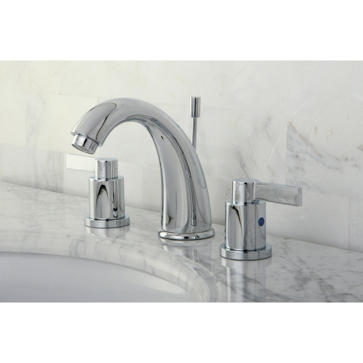 NuvoFusion KB8981NDL Two-Handle 3-Hole Deck Mount Widespread Bathroom Faucet with Plastic Pop-Up, Polished Chrome