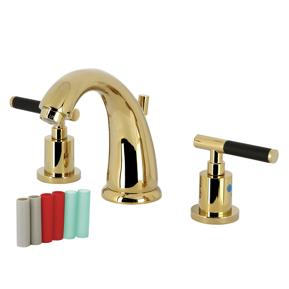 Kaiser KB8982CKL Two-Handle 3-Hole Deck Mount Widespread Bathroom Faucet with Pop-Up Drain, Polished Brass