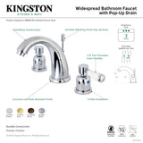 Paris KB8982DPL Two-Handle 3-Hole Deck Mount Widespread Bathroom Faucet with Plastic Pop-Up, Polished Brass