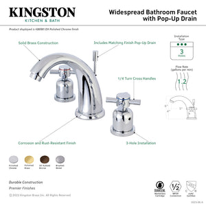 Concord KB8982DX Two-Handle 3-Hole Deck Mount Widespread Bathroom Faucet with Plastic Pop-Up, Polished Brass