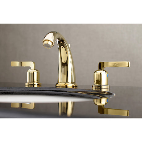Centurion KB8982EFL Two-Handle 3-Hole Deck Mount Widespread Bathroom Faucet with Plastic Pop-Up, Polished Brass