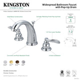 NuWave French KB8982NFL Two-Handle 3-Hole Deck Mount Widespread Bathroom Faucet with Plastic Pop-Up, Polished Brass