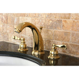 NuWave French KB8982NFL Two-Handle 3-Hole Deck Mount Widespread Bathroom Faucet with Plastic Pop-Up, Polished Brass