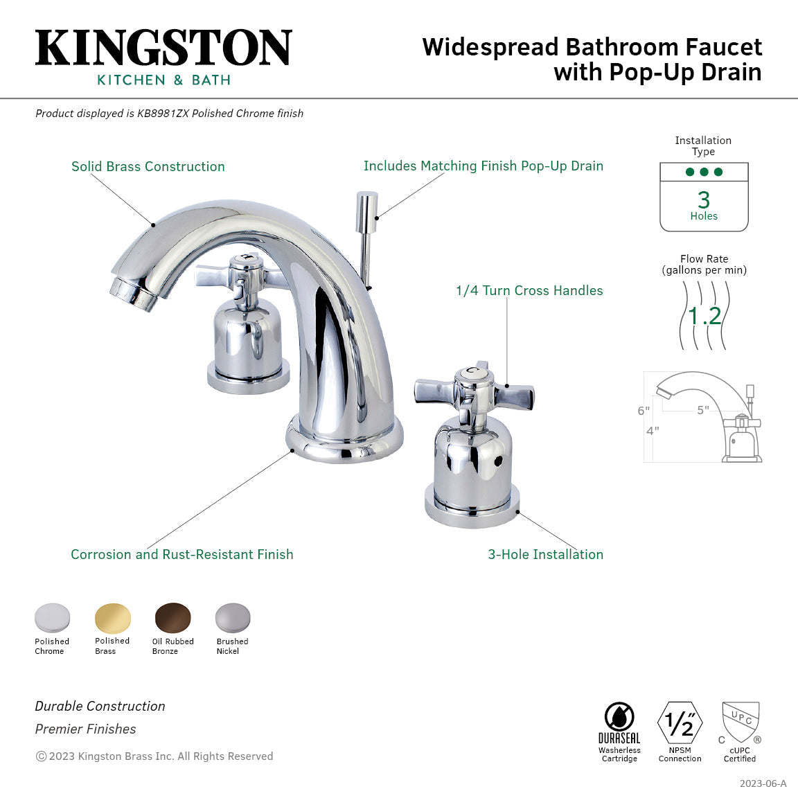 Millennium KB8985ZX Two-Handle 3-Hole Deck Mount Widespread Bathroom Faucet with Plastic Pop-Up, Oil Rubbed Bronze