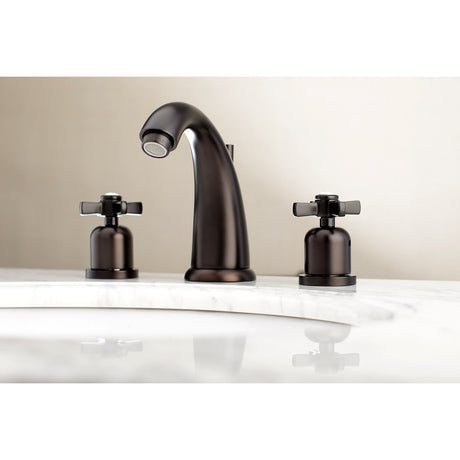 Millennium KB8985ZX Two-Handle 3-Hole Deck Mount Widespread Bathroom Faucet with Plastic Pop-Up, Oil Rubbed Bronze