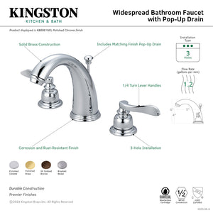 NuWave French KB8988NFL Two-Handle 3-Hole Deck Mount Widespread Bathroom Faucet with Plastic Pop-Up, Brushed Nickel