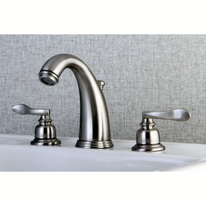NuWave French KB8988NFL Two-Handle 3-Hole Deck Mount Widespread Bathroom Faucet with Plastic Pop-Up, Brushed Nickel