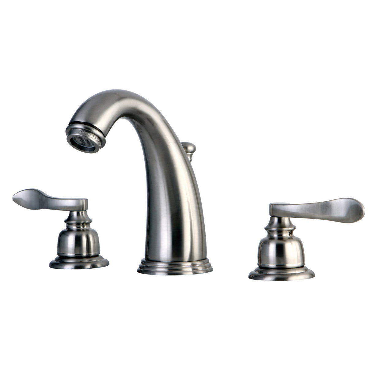 NuWave French KB8988NFL Two-Handle 3-Hole Deck Mount Widespread Bathroom Faucet with Plastic Pop-Up, Brushed Nickel