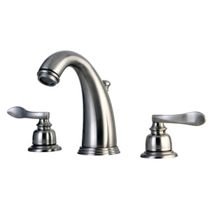NuWave French KB8988NFL Two-Handle 3-Hole Deck Mount Widespread Bathroom Faucet with Plastic Pop-Up, Brushed Nickel