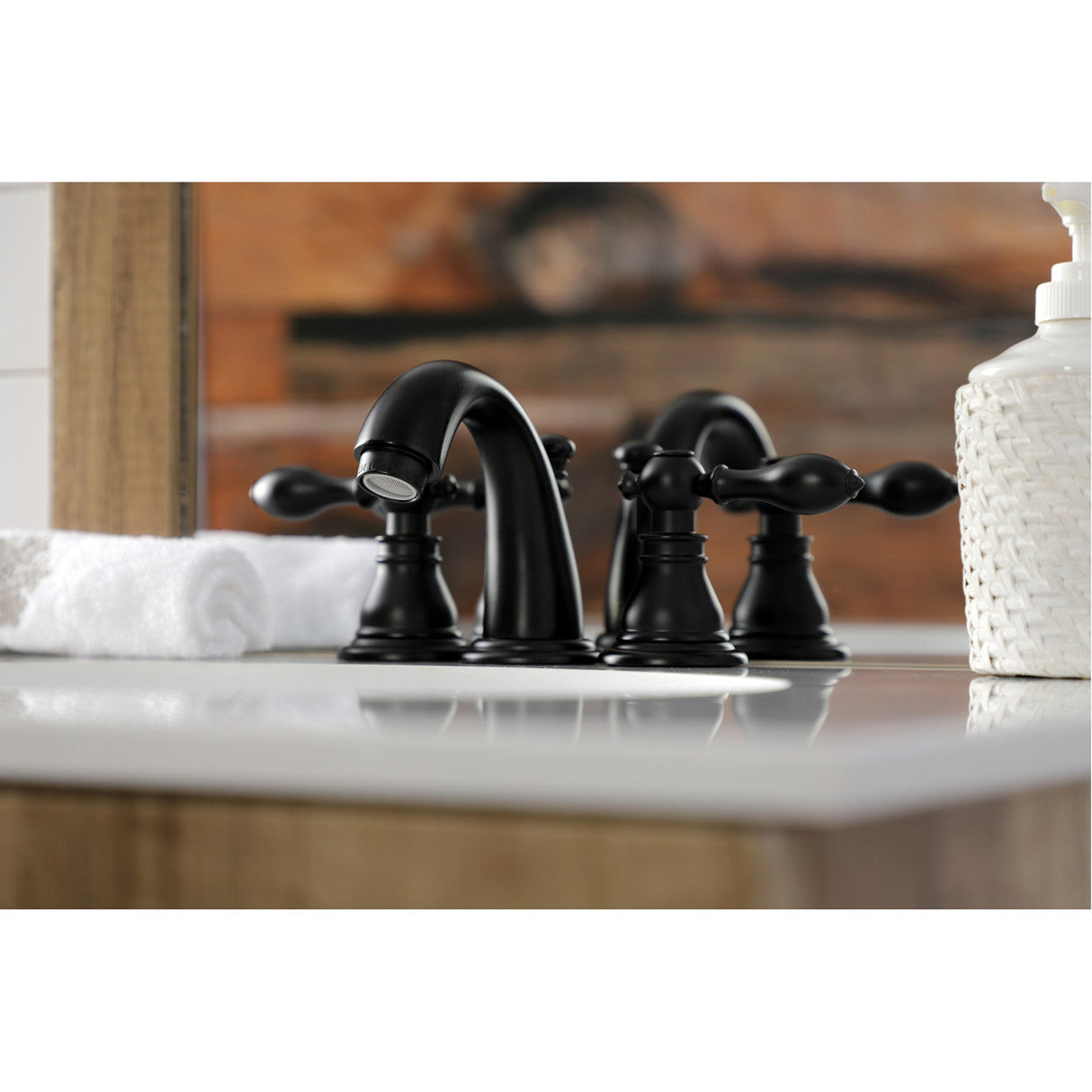 American Classic KB910ACL Two-Handle 3-Hole Deck Mount Widespread Bathroom Faucet with Plastic Pop-Up, Matte Black