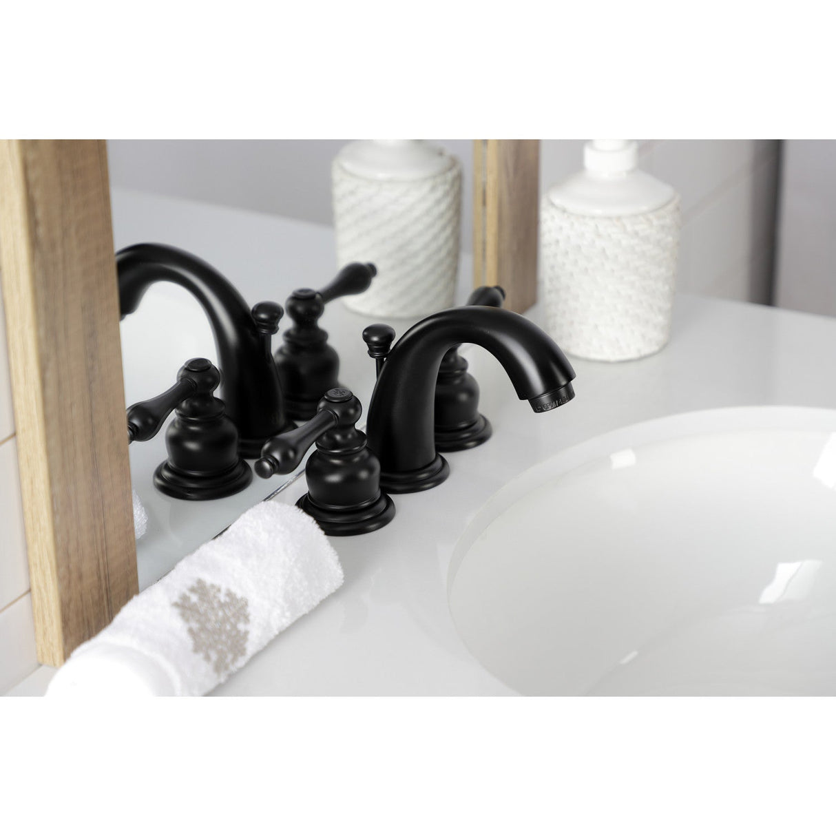 Victorian KB910AL Two-Handle 3-Hole Deck Mount Widespread Bathroom Faucet with Plastic Pop-Up, Matte Black