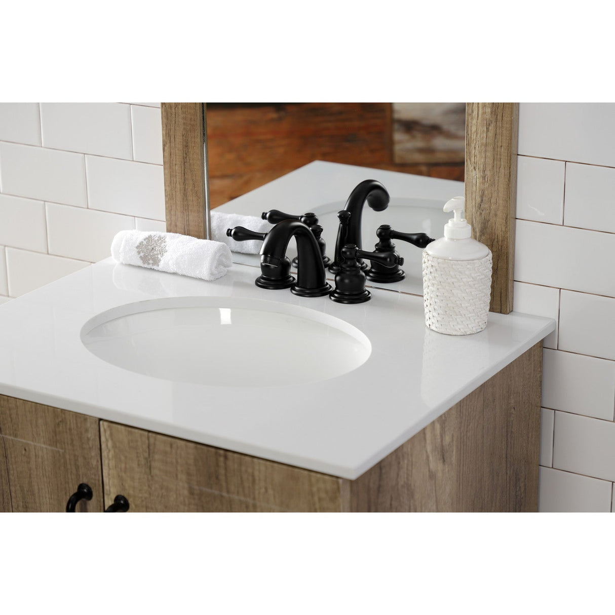 Victorian KB910AL Two-Handle 3-Hole Deck Mount Widespread Bathroom Faucet with Plastic Pop-Up, Matte Black