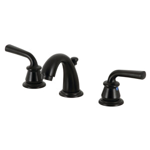 Restoration KB910RXL Two-Handle 3-Hole Deck Mount Widespread Bathroom Faucet with Plastic Pop-Up, Matte Black