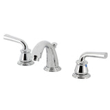 Restoration KB911RXL Two-Handle 3-Hole Deck Mount Widespread Bathroom Faucet with Plastic Pop-Up, Polished Chrome