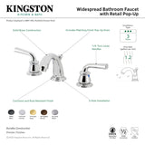 Restoration KB912RXL Two-Handle 3-Hole Deck Mount Widespread Bathroom Faucet with Plastic Pop-Up, Polished Brass