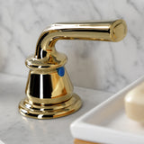 Restoration KB912RXL Two-Handle 3-Hole Deck Mount Widespread Bathroom Faucet with Plastic Pop-Up, Polished Brass